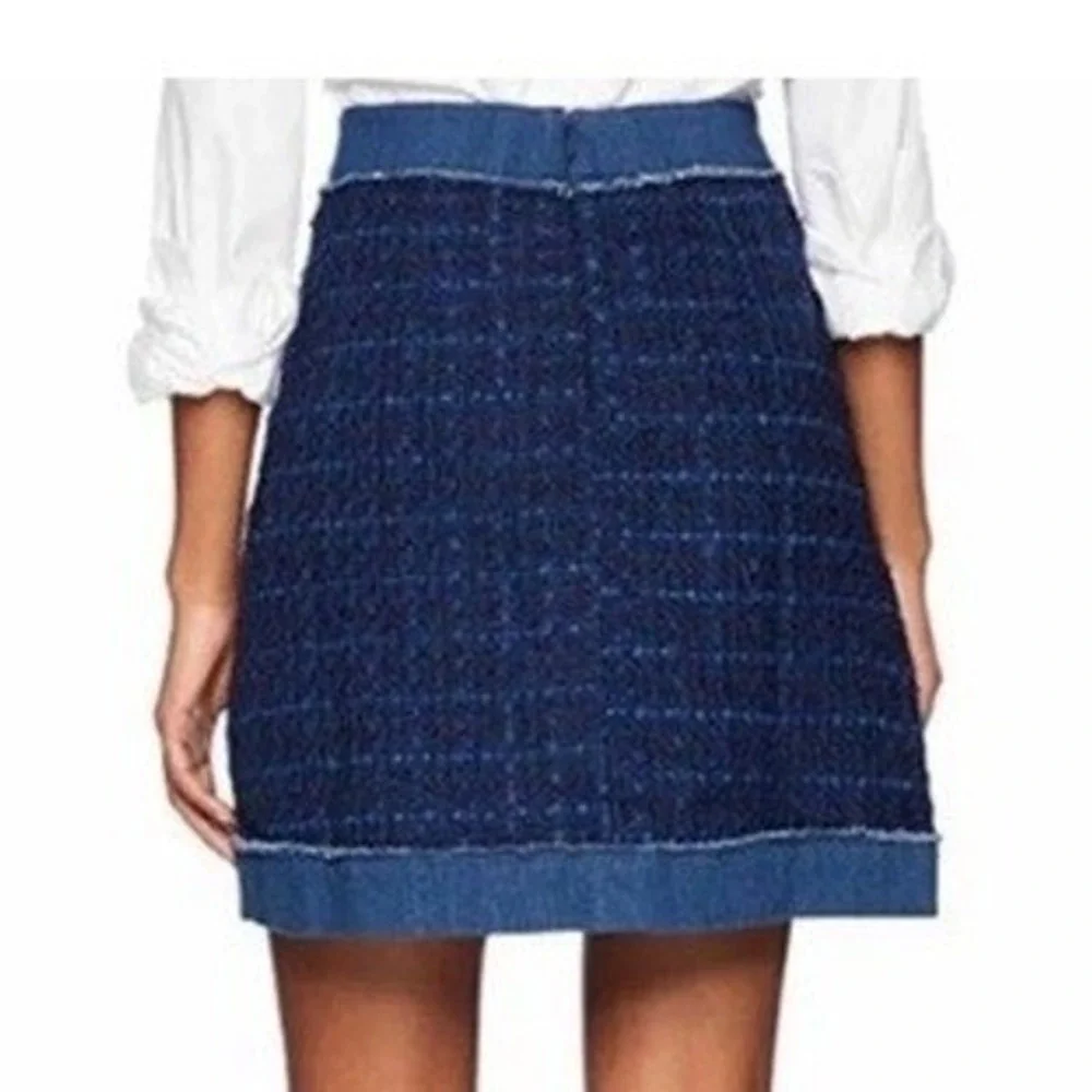 NWOT Kate spade Brooke Street Blue‎ Plaid Tweed Denim Trim Mini Skirt Size 0